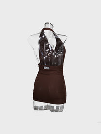 BROWN HALTER TOP
