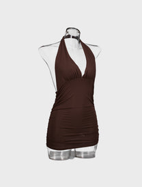 BROWN HALTER TOP